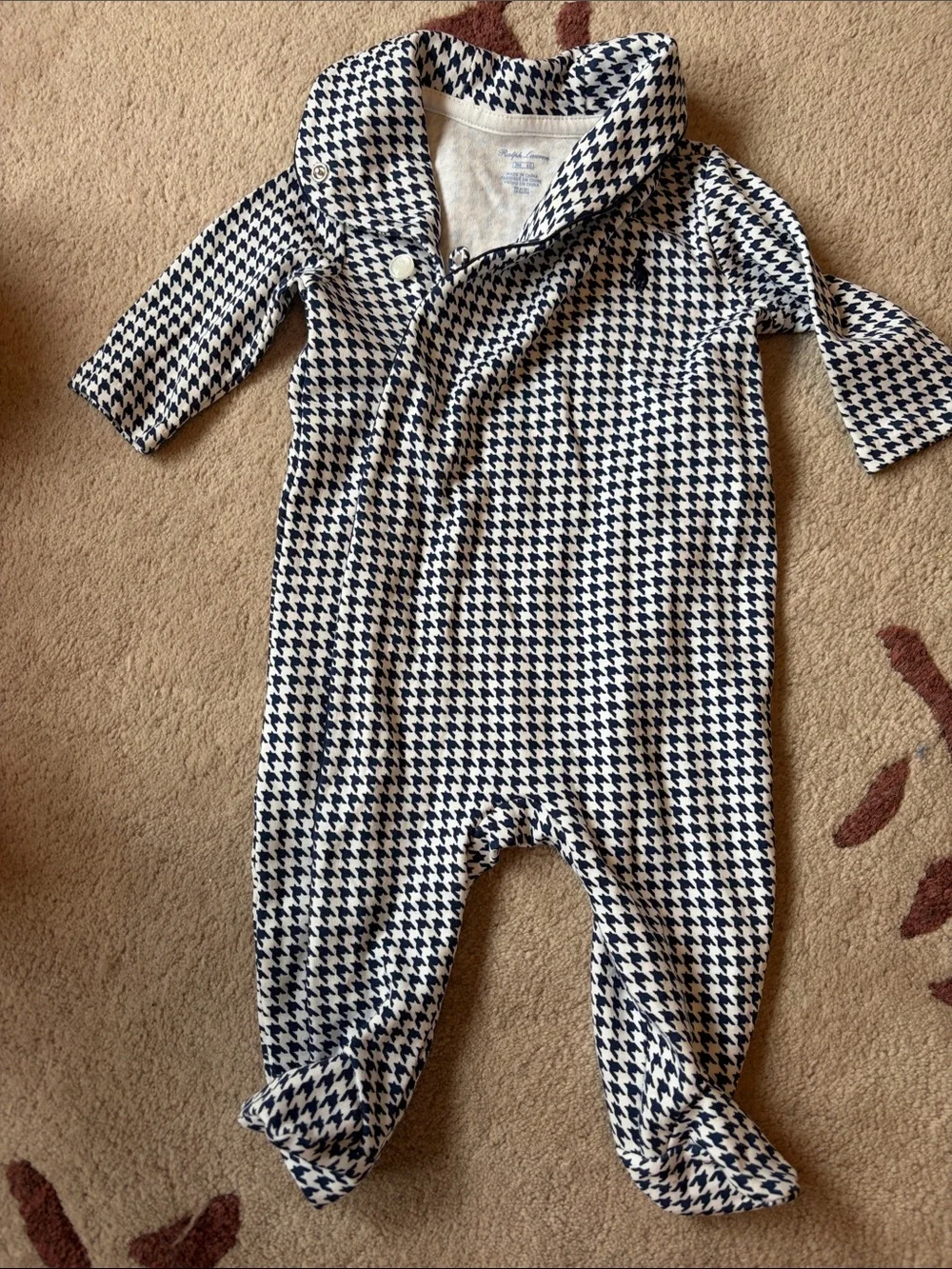 Ralph Lauren Navy and White Houndstooth Baby One-Piece